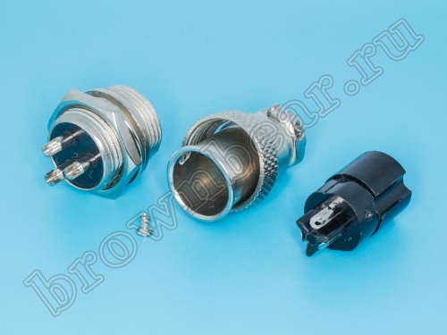 Разъем M16 3 контакта розетка на кабель, вилка на блок, тип GX16, комплект AC-M16-3 фото 3