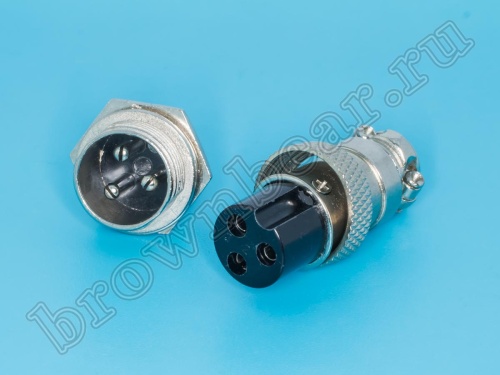 Разъем M16 3 контакта розетка на кабель, вилка на блок, тип GX16, комплект AC-M16-3 фото 6