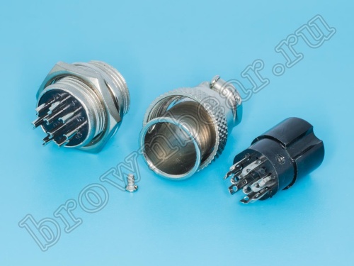 Разъем M16 9 контактов розетка на кабель, вилка на блок, тип GX16, комплект AC-M16-9 фото 4