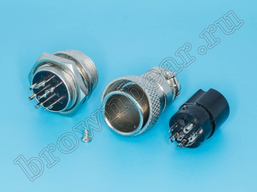 Разъем M16 7 контактов розетка на кабель, вилка на блок, тип GX16, комплект AC-M16-7 фото 4