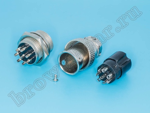 Разъем M16 8 контактов розетка на кабель, вилка на блок, тип GX16, комплект AC-M16-8 фото 3