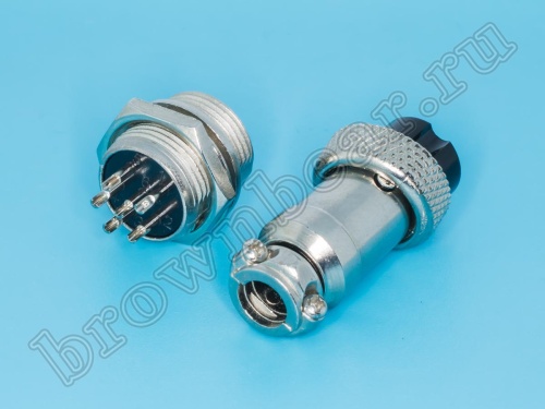 Разъем M16 6 контактов розетка на кабель, вилка на блок, тип GX16, комплект AC-M16-6 фото 2