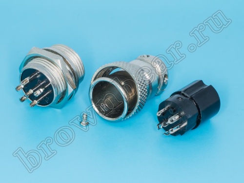 Разъем M16 6 контактов розетка на кабель, вилка на блок, тип GX16, комплект AC-M16-6 фото 3