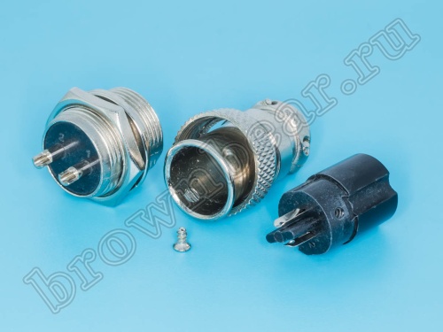 Разъем M16 2 контакта розетка на кабель, вилка на блок, тип GX16, комплект AC-M16-2 фото 4