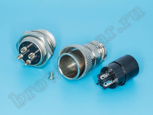 Разъем M16 4 контакта розетка на кабель, вилка на блок, тип GX16, комплект AC-M16-4 фото 4