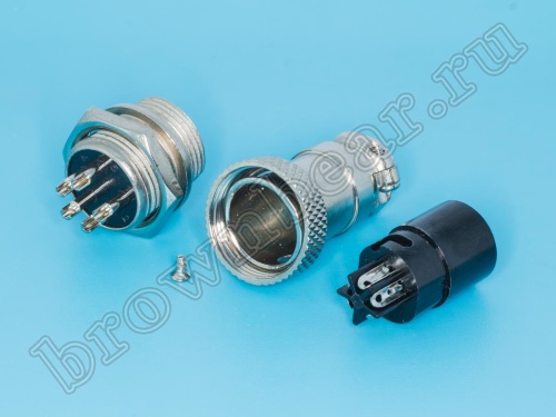 Разъем M16 5 контактов розетка на кабель, вилка на блок, тип GX16, комплект AC-M16-5 фото 3