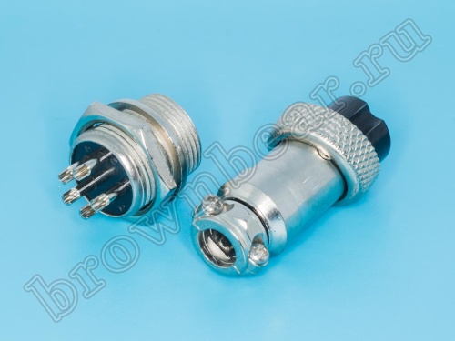 Разъем M16 5 контактов розетка на кабель, вилка на блок, тип GX16, комплект AC-M16-5 фото 2